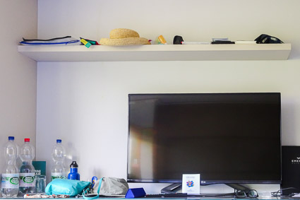 Shelf and TV on Emerald Waterways ship