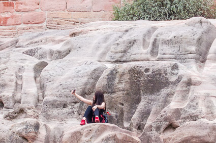 Tourist takes selfie by Nuremberg Castle