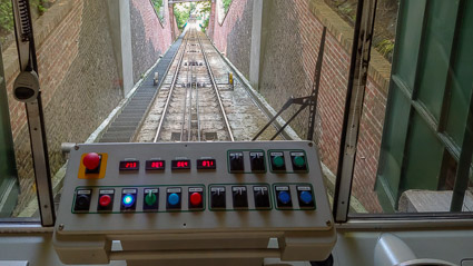 Tracks of Petřín Hill funicular from upper station, Prague