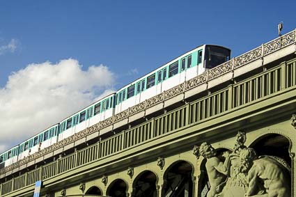 Metro Line 6 train near Bir-Hakeim station, Paris