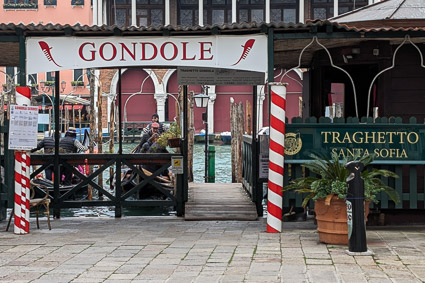 Gondola station at Santa Sofia in Venice, Italy.