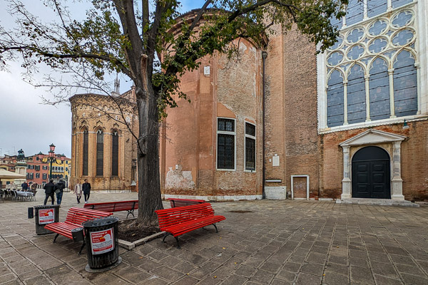 Benches in Campo Santi Giovanni e Paolo, Venice, Italy.