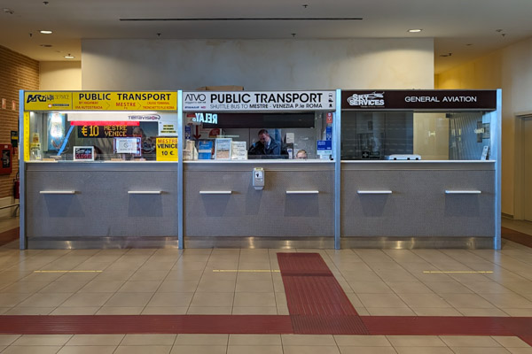 Ground transportation ticket counter in Treviso Canova Airport.