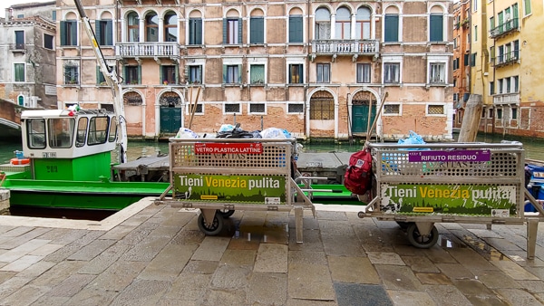 Venice garbage barge on Fondamenta dei Ormesini