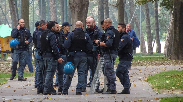 Police at FC Venezia football match, Venice, Italy.