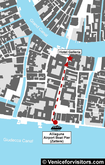 Hotel Galleria directions map from Zattere